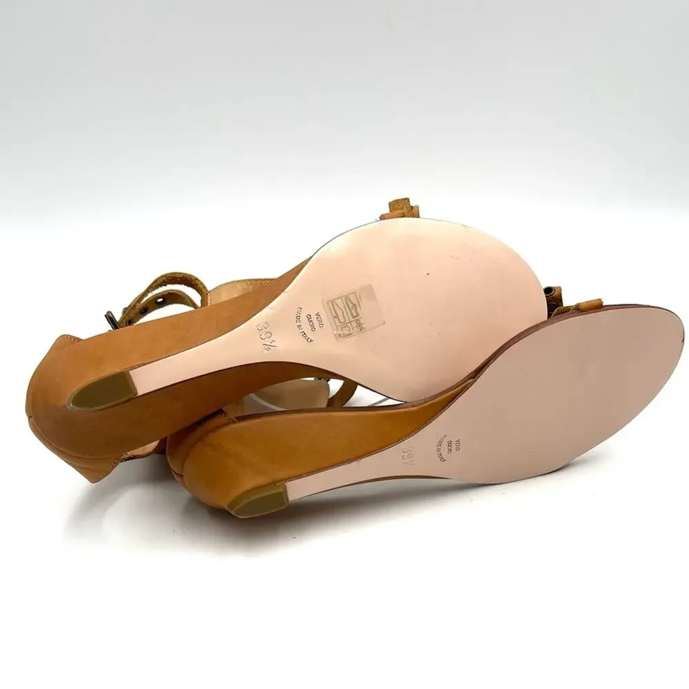 NEW - Red Valentino sandals eyelet bow double buckle closure sz 39.5 cognac tan